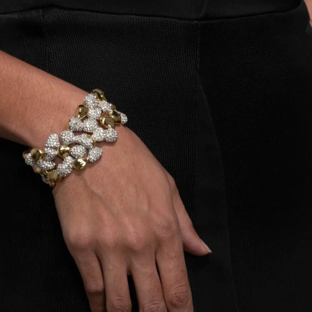 Alexis Bittar Gold and Crystal Pavé Linked Open Cuff Braceletz - Picture 6 of 13